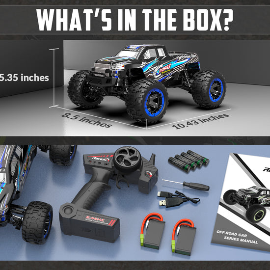 Racent Remote Control Car 4WD Off-Road RC Monster Truck 1:16 Scale 30MPH High Speed All Terrain RC Vehicle for Kids or Adults (785-5) (Blue).