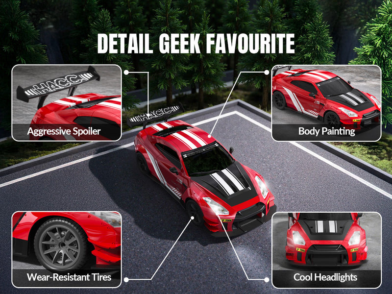 Racent 1:20 RCドリフトカー4WD、2つのバッテリー、デュアルモーターレッド
