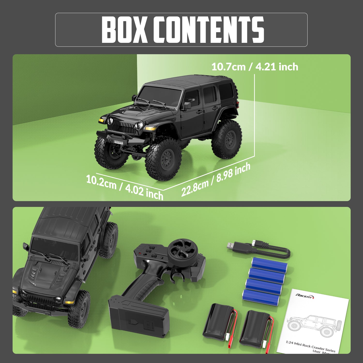 RACENT 1:24 Crawler RC Monster Truck Rock Climbing with led Light (78701 Black)-EXHOBBY LIMITED.