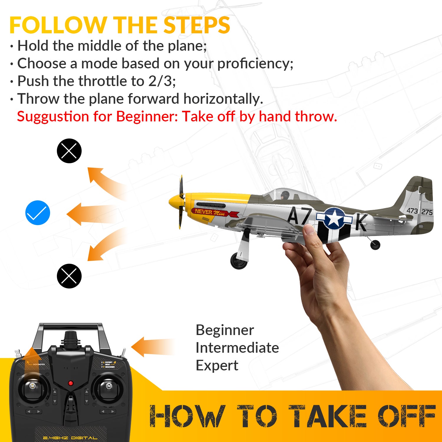 VOLANTEXRC 500mm P-51D Mustang (76802) PNP without Radio, Battery & Charger-EXHOBBY LIMITED.