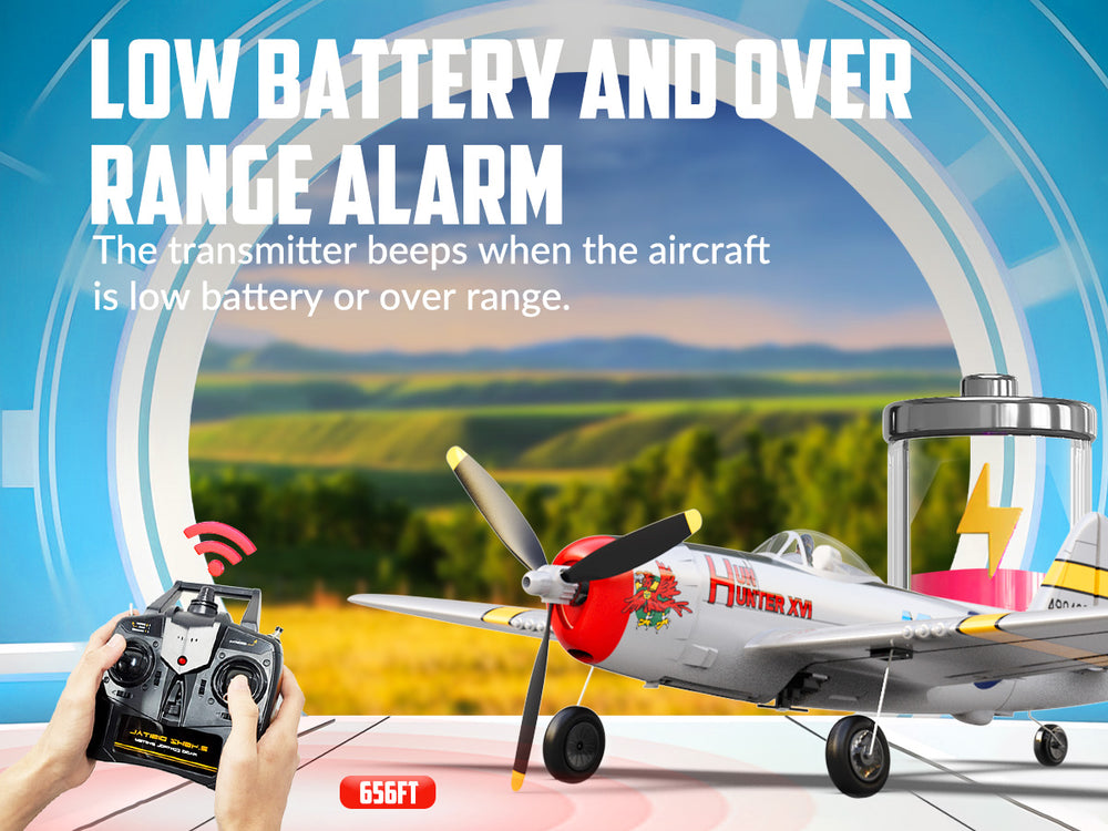 VOLANTEXRC P47 サンダーボルト RC飛行機 RTF - ジャイロ搭載4チャンネル戦闘機 & デュアルアラーム（電池2個使用）