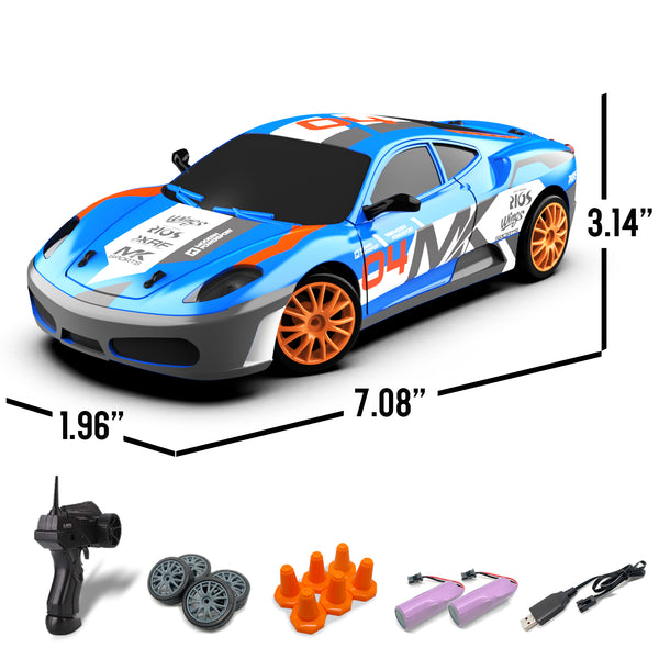 RACENT Speedster: 1:24 RC Car, 10MPH, LED, Drift Wheels