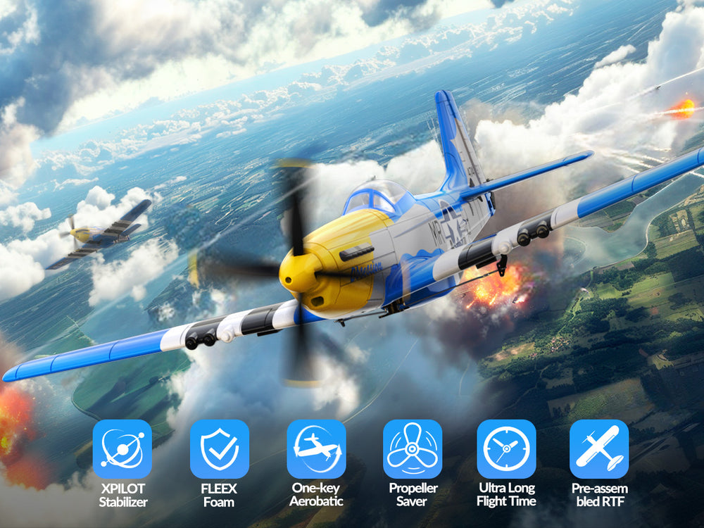 4 チャンネル P-51 マスタング RC 飛行機 RTF エクスパイロット ジャイロ付き - VOLANTEXRC