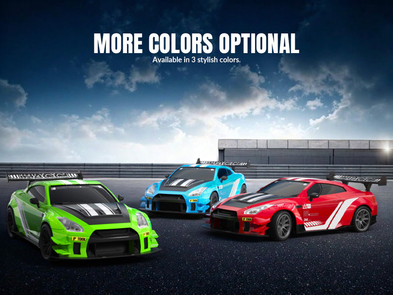 Racent 1:20 RCドリフトカー4WD、LEDライト、2つのバッテリー、デュアルモーターグリーン