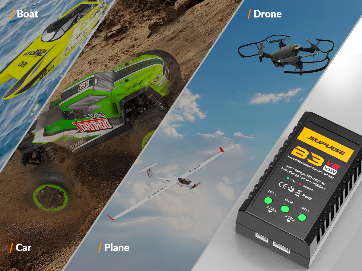 SUPULSELiPoバッテリー充電器RCバランス充電器AC7.4-11.1V2S-3S10WアップグレードバージョンB3ACProコンパクト充電器Lipo充電器（B3V2）