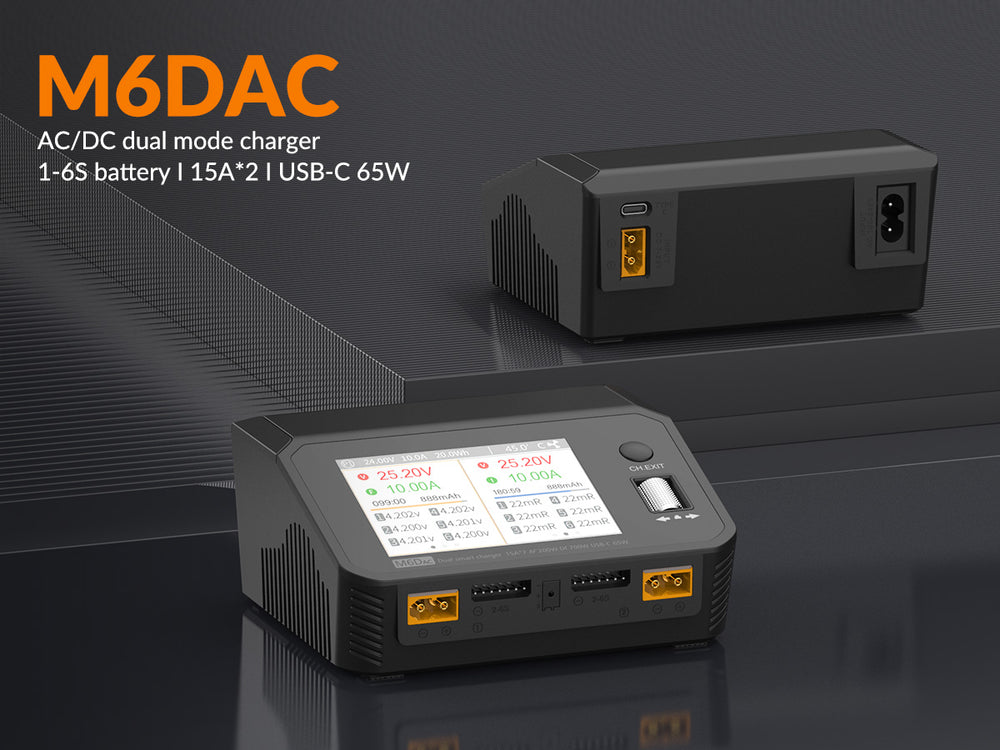 SUPULSE M6DAC Dual Battery Balance Charger AC200W,1-6S LiPo/LiHV/LiFe/LiIon,1-10S PB,1-16S NiMh,65W Fast Charging