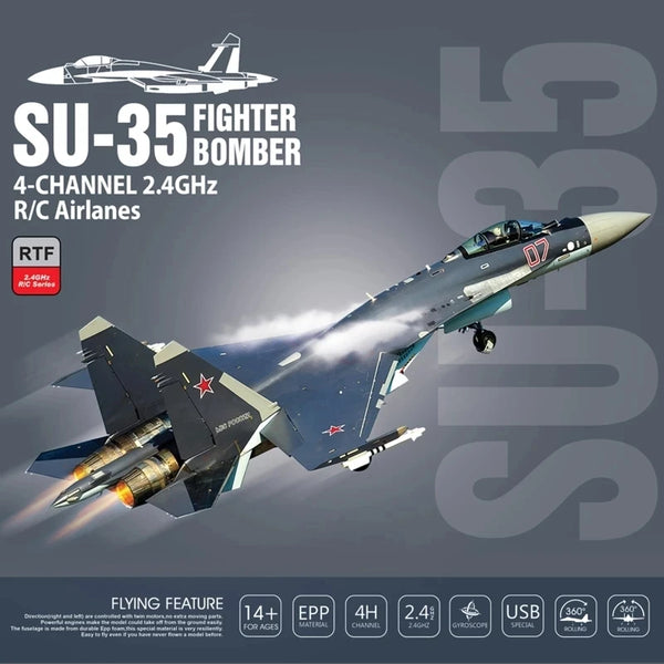 BBSONG SU-35 Stunt RC Plane For Adult 2.4G 4CH RC Fighter 360° Flip-Roll Six-Axis