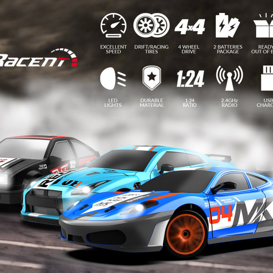 RACENT Speedster: 1:24 RC Car, 10MPH, LED, Drift Wheels-EXHOBBY LIMITED.