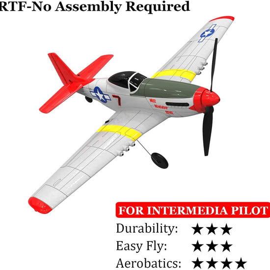 VOLANTEXRC P-51D Mustang 4-Ch Beginner Airplane with Xpilot Stabilizer - One-key Aerobatic (761-5)PNP.