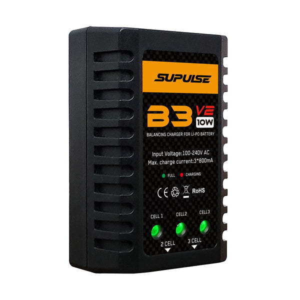 SUPULSE LiPo Battery Charger RC Balance Charger AC 7.4-11.1V 2S-3S 10W Upgrade Version B3AC Pro Compact Charger Lipo Charger (B3V2) - EXHOBBY