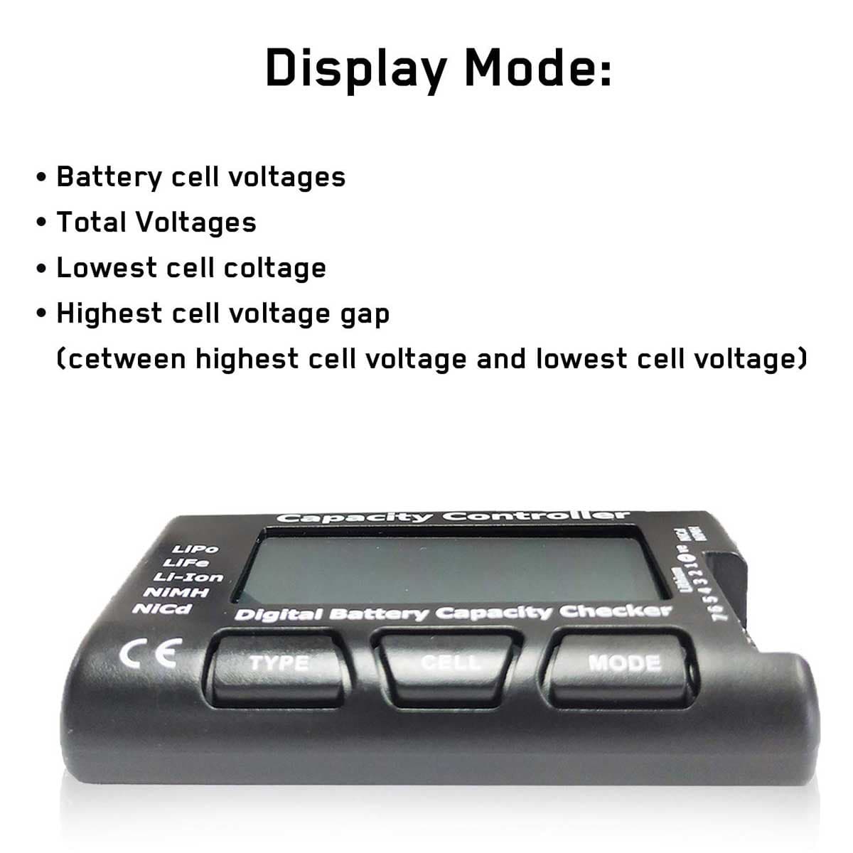 Capacity Controller CELLMeter-7 Digital Battery Capacity Checker Battery Balancer Tester LCD for LiPo-Life-Li-ion-NiCd-NiMH - EXHOBBY