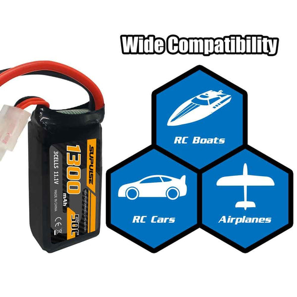 SUPULSE 2pcs 11.1V 3S 1300mAh 50C Lipo Battery with XT60 Plug EXHOBBY.