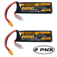 SUPULSE 2pcs 11.1V 3S 2200mAh 50C Lipoバッテリー（XT60プラグ付き）